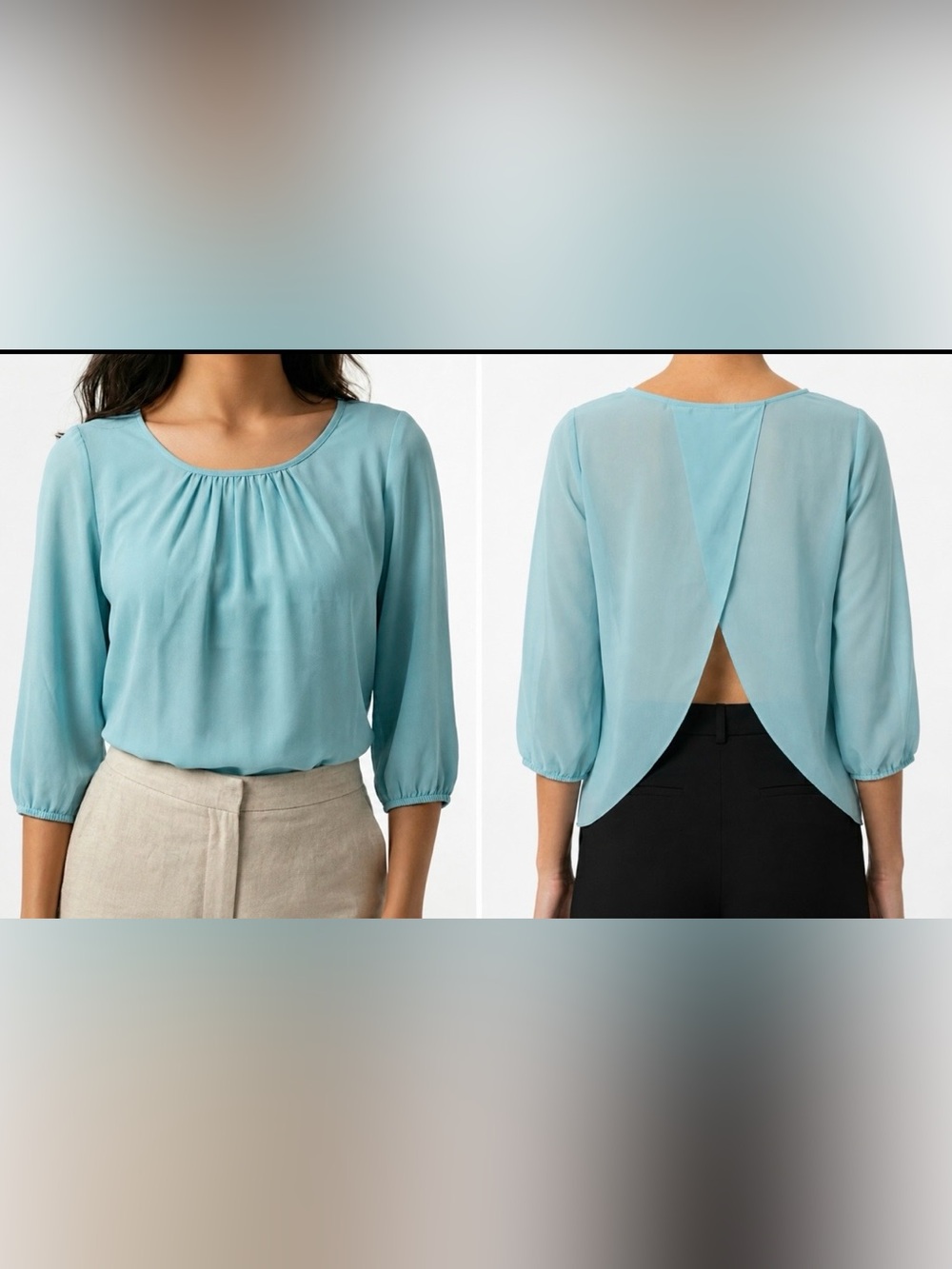 BODY CENTRAL Aqua Scoop-Neck Pleated Blouse With Opening on The Back